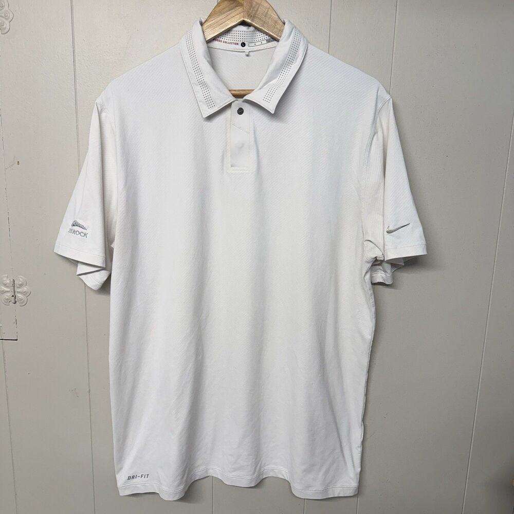 Nike Tiger Woods Collection Golf Polo Shirt Vented Collar White Men L GUC